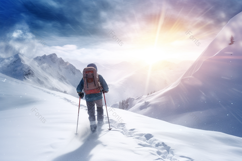 朝阳晨霞雪山探索行走在雪线之上,高清,摄影图,摄影图片,图片大全,摄影图免费下载